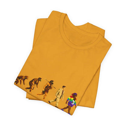 Darwin Evolution March t-shirt by Moral Fabric — pro-science progressive tee Canada