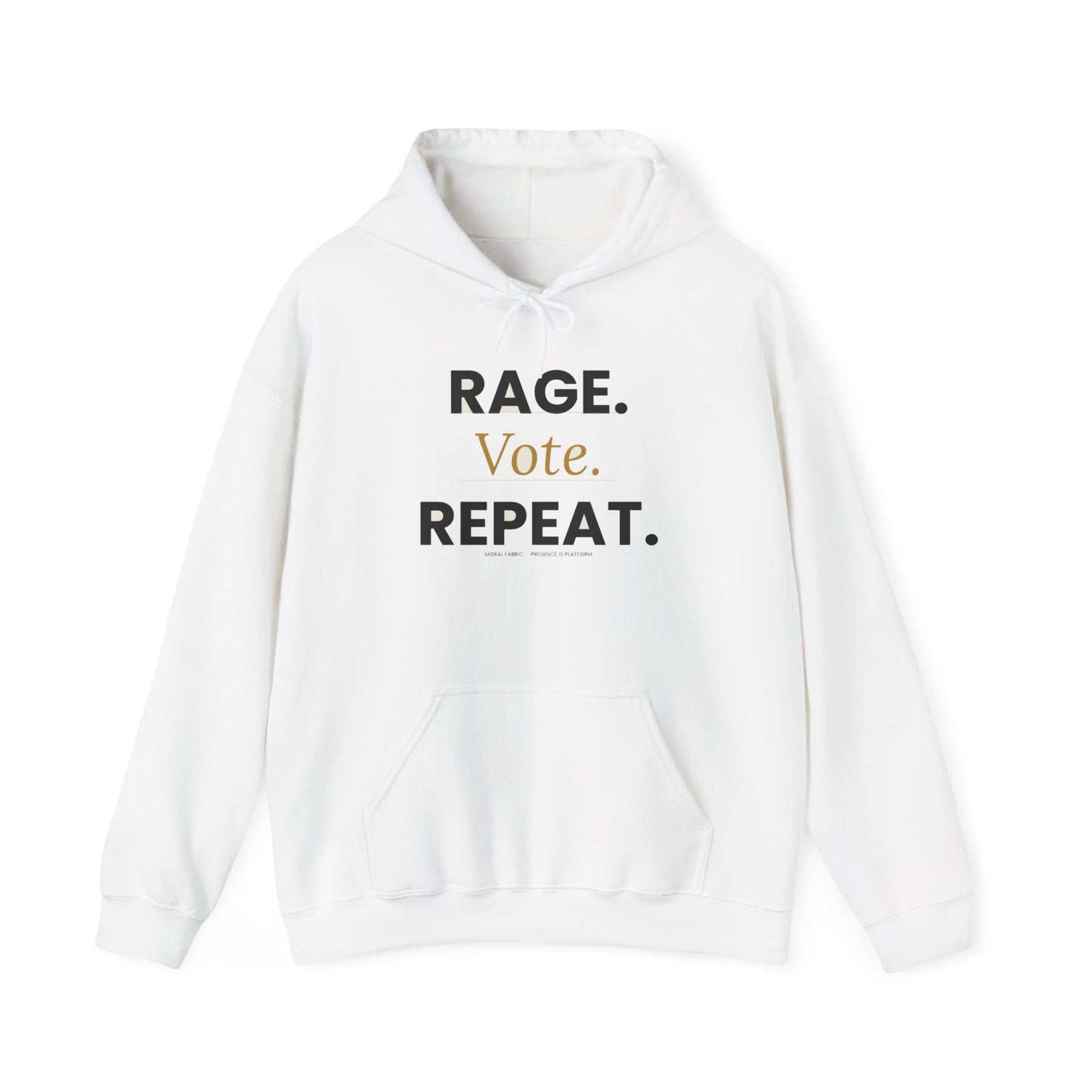 Rage Vote Repeat hoodie by Moral Fabric — progressive activist political streetwear Canada
