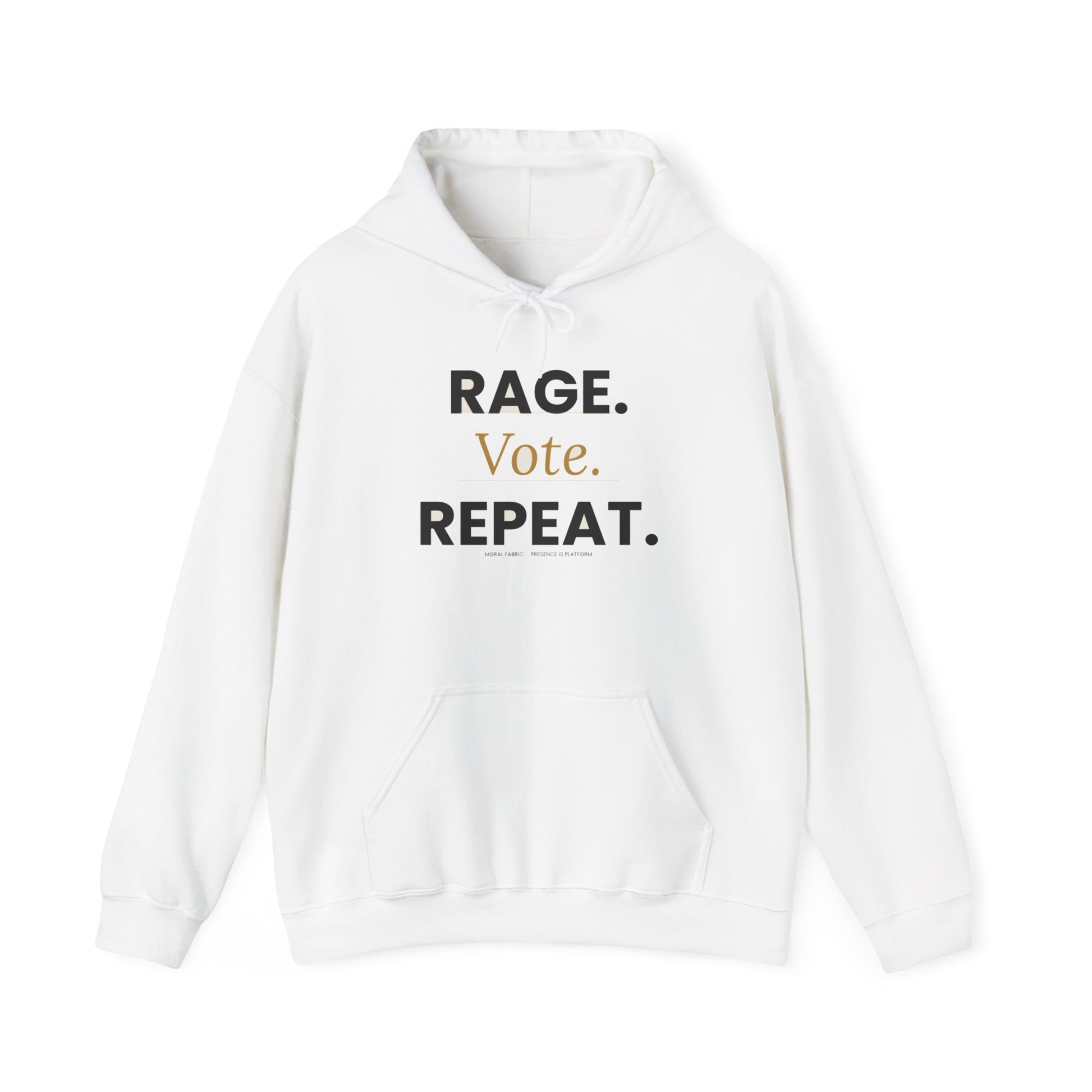 Rage Vote Repeat hoodie by Moral Fabric — progressive activist political streetwear Canada