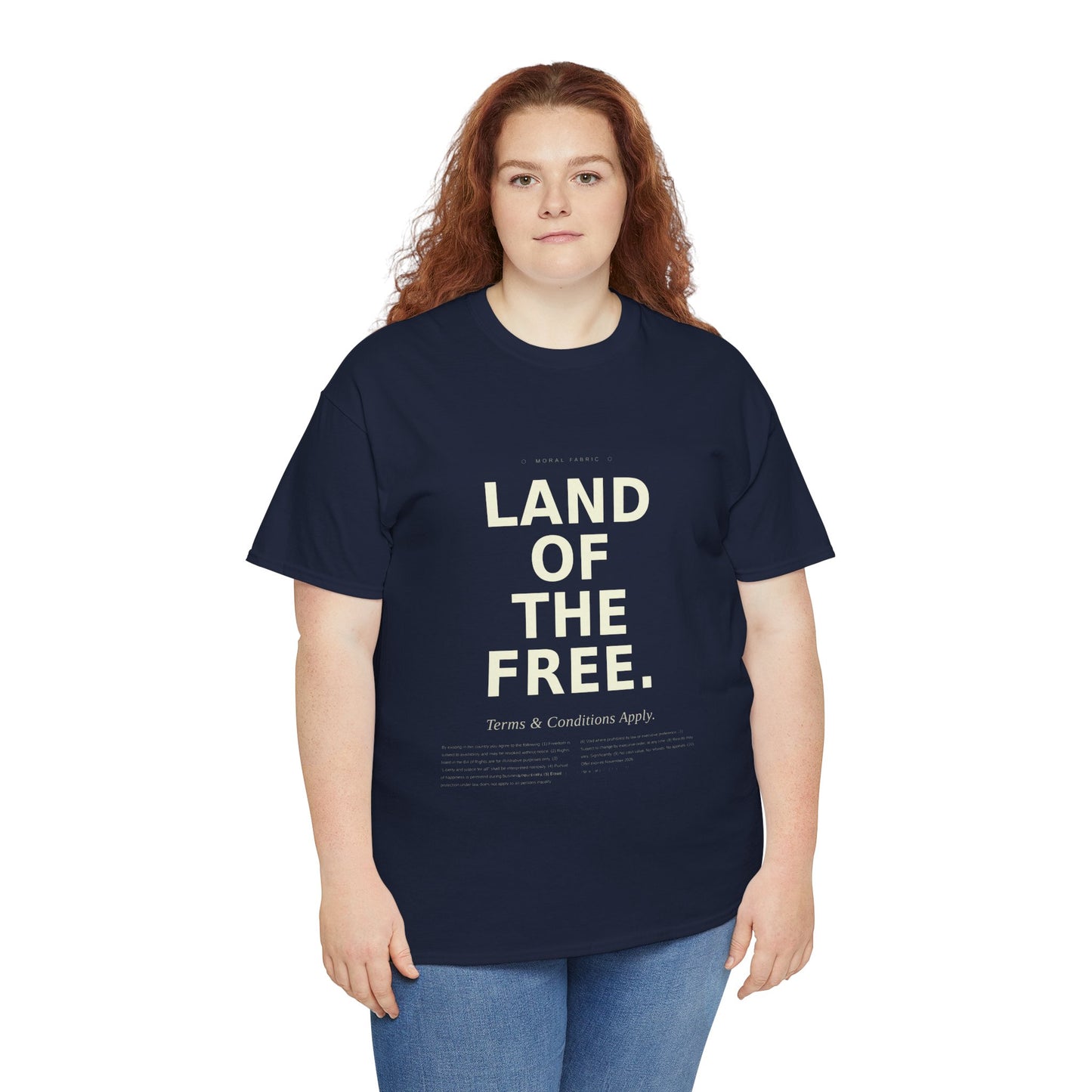 Land of the Free T-Shirt | Minimalist Political Satire Tee | Front and Back Print | Unisex Cotton Shirt