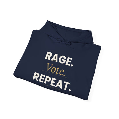 Rage Vote Repeat heavy blend hoodie by Moral Fabric — progressive political streetwear Canada