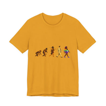 Darwin Evolution March t-shirt by Moral Fabric — pro-science progressive tee Canada