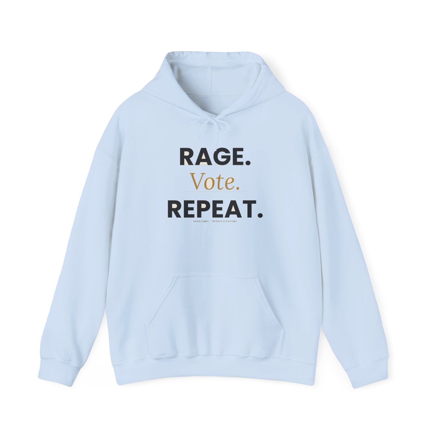Rage Vote Repeat hoodie by Moral Fabric — progressive activist political streetwear Canada
