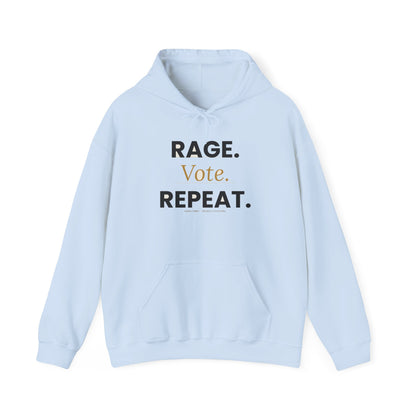Rage Vote Repeat hoodie by Moral Fabric — progressive activist political streetwear Canada