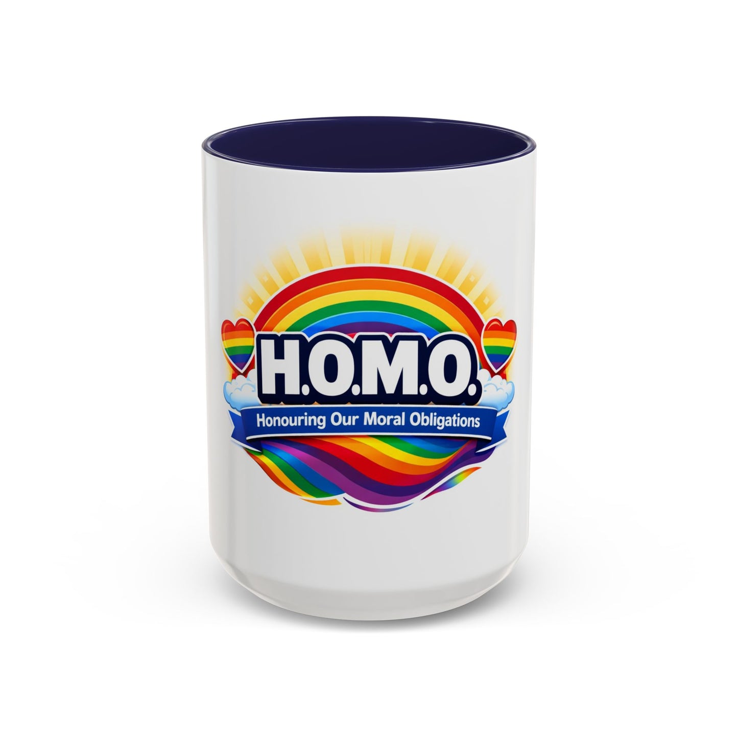 H.O.M.O. Mug – Honouring Our Moral Obligations – Rainbow Pride Coffee Mug – Funny Ally Gift – LGBTQ+ Mug – Two-Tone 11oz Ceramic Mug