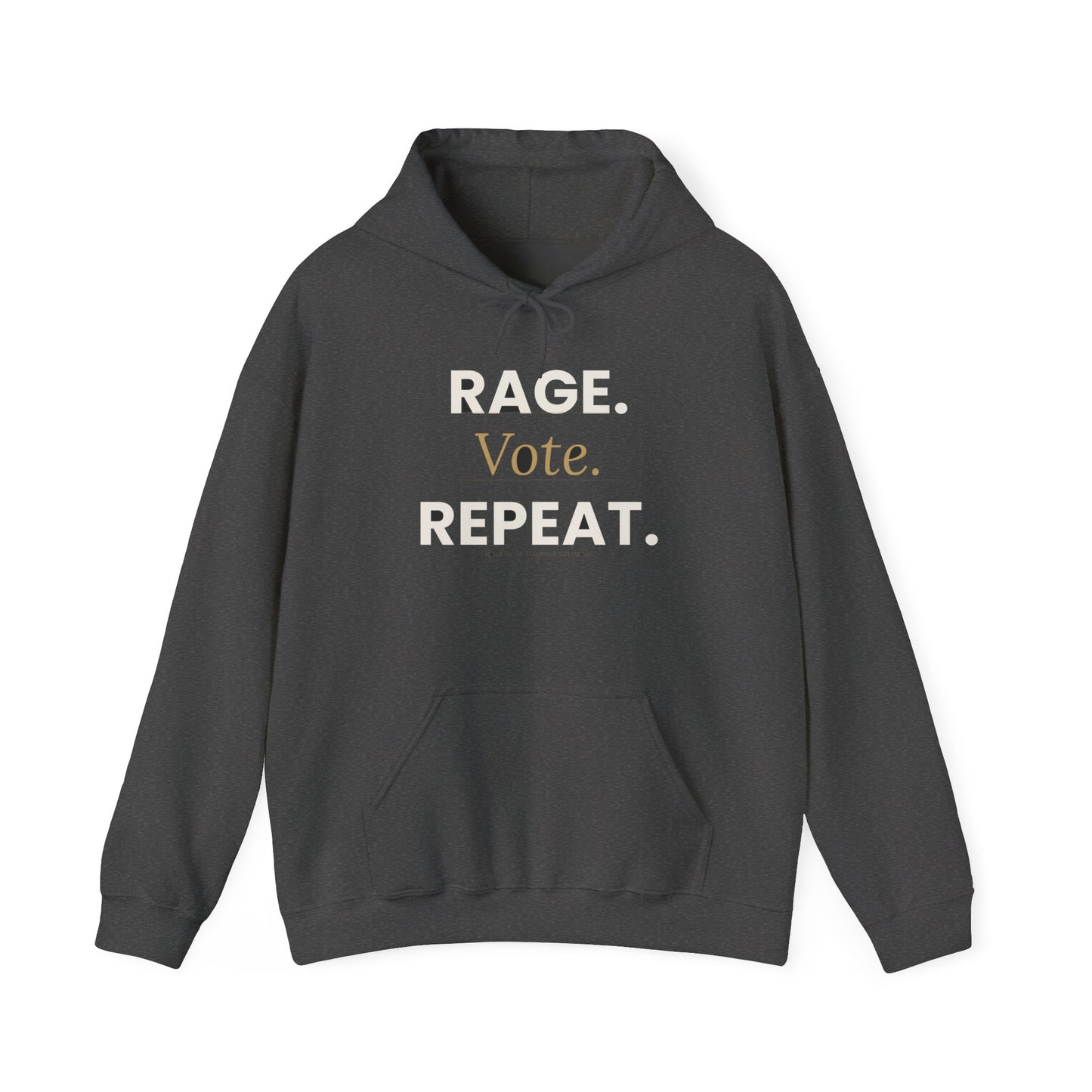 Rage Vote Repeat heavy blend hoodie by Moral Fabric — progressive political streetwear Canada