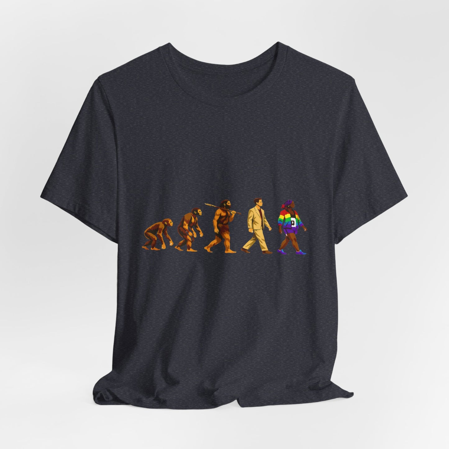 Darwin Evolution March t-shirt by Moral Fabric — pro-science progressive tee Canada