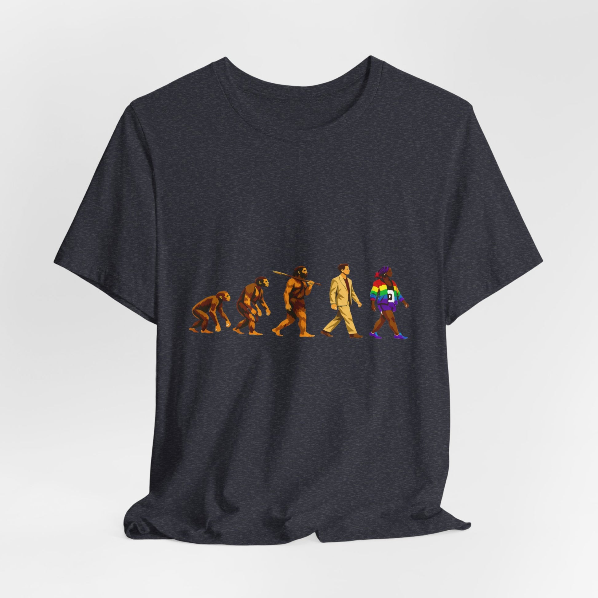 Darwin Evolution March t-shirt by Moral Fabric — pro-science progressive tee Canada