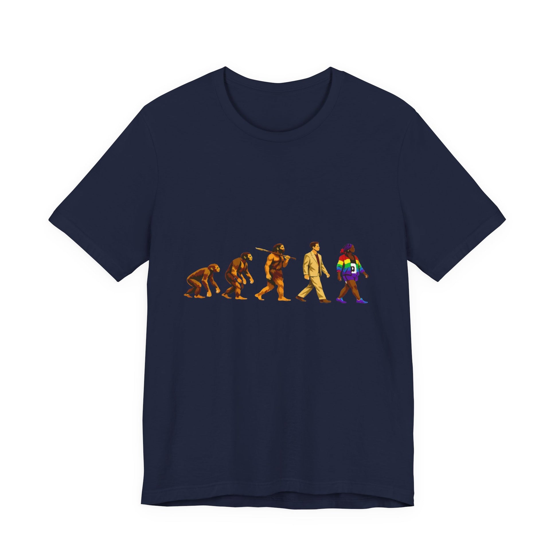 Darwin Evolution March t-shirt by Moral Fabric — pro-science progressive tee Canada