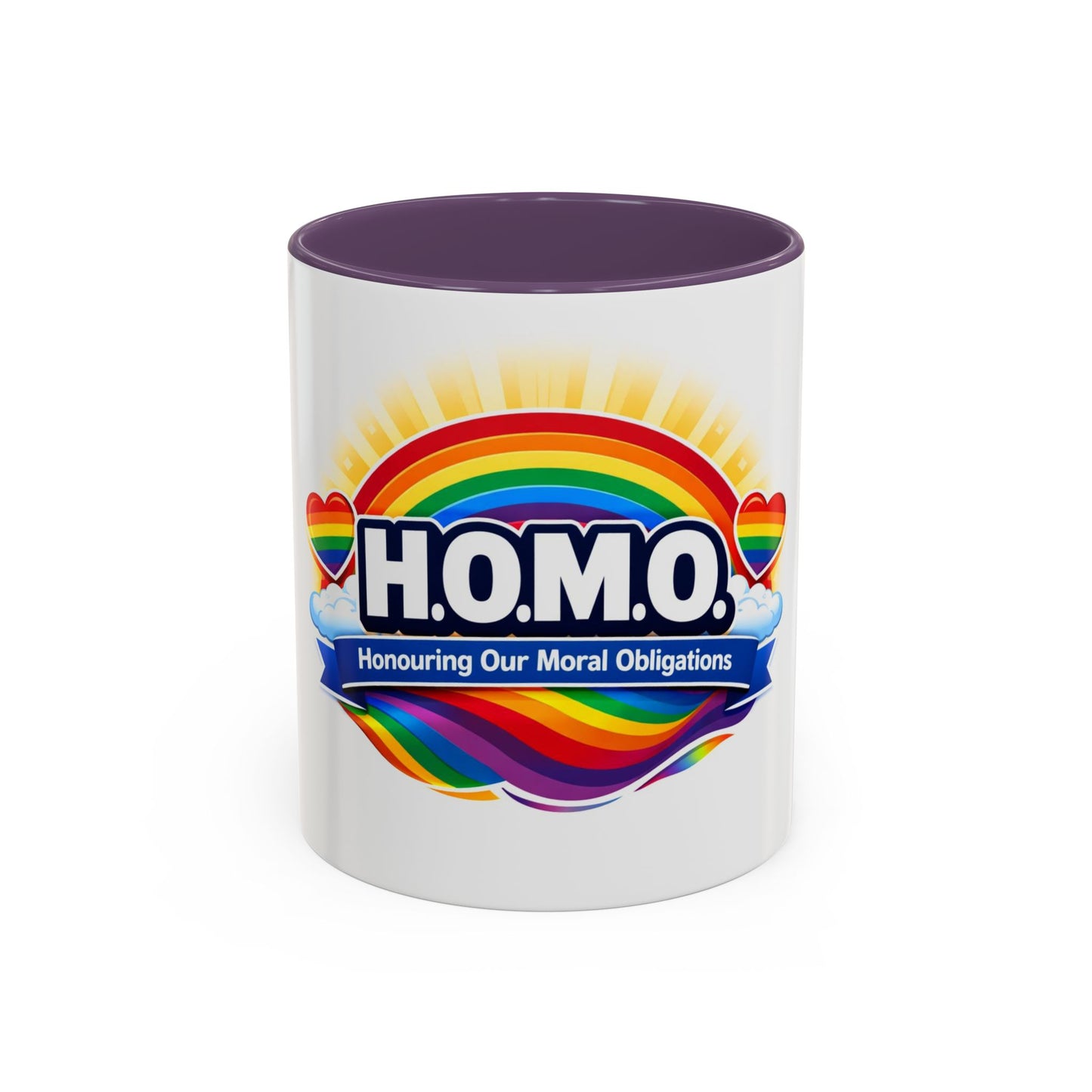 H.O.M.O. Mug – Honouring Our Moral Obligations – Rainbow Pride Coffee Mug – Funny Ally Gift – LGBTQ+ Mug – Two-Tone 11oz Ceramic Mug