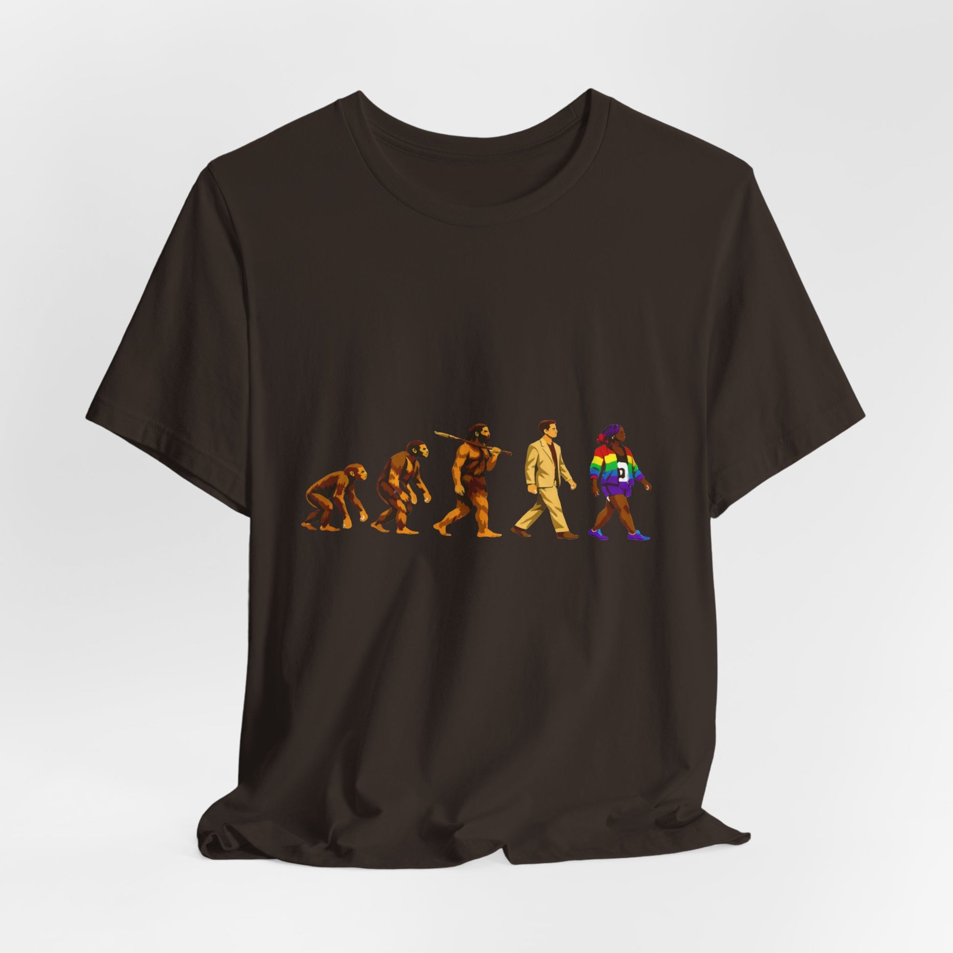 Darwin Evolution March t-shirt by Moral Fabric — pro-science progressive tee Canada