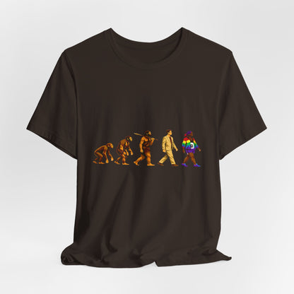 Darwin Evolution March t-shirt by Moral Fabric — pro-science progressive tee Canada