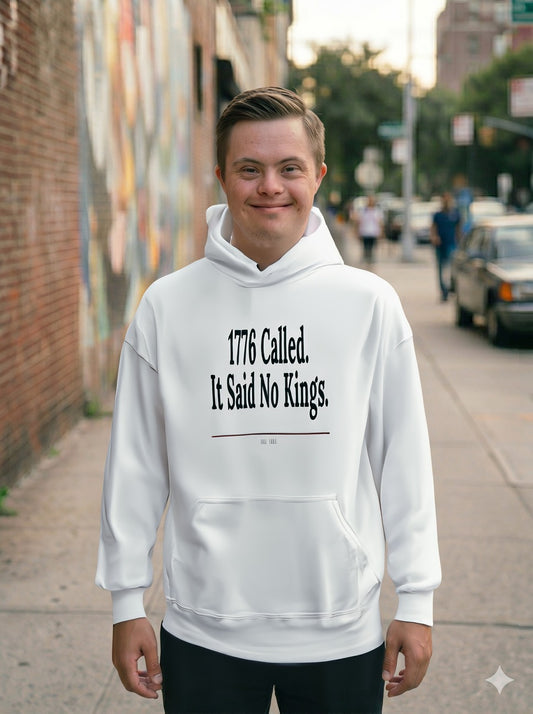 1776 Called It Said No Kings hoodie by Moral Fabric — anti-authoritarian political streetwear Canada