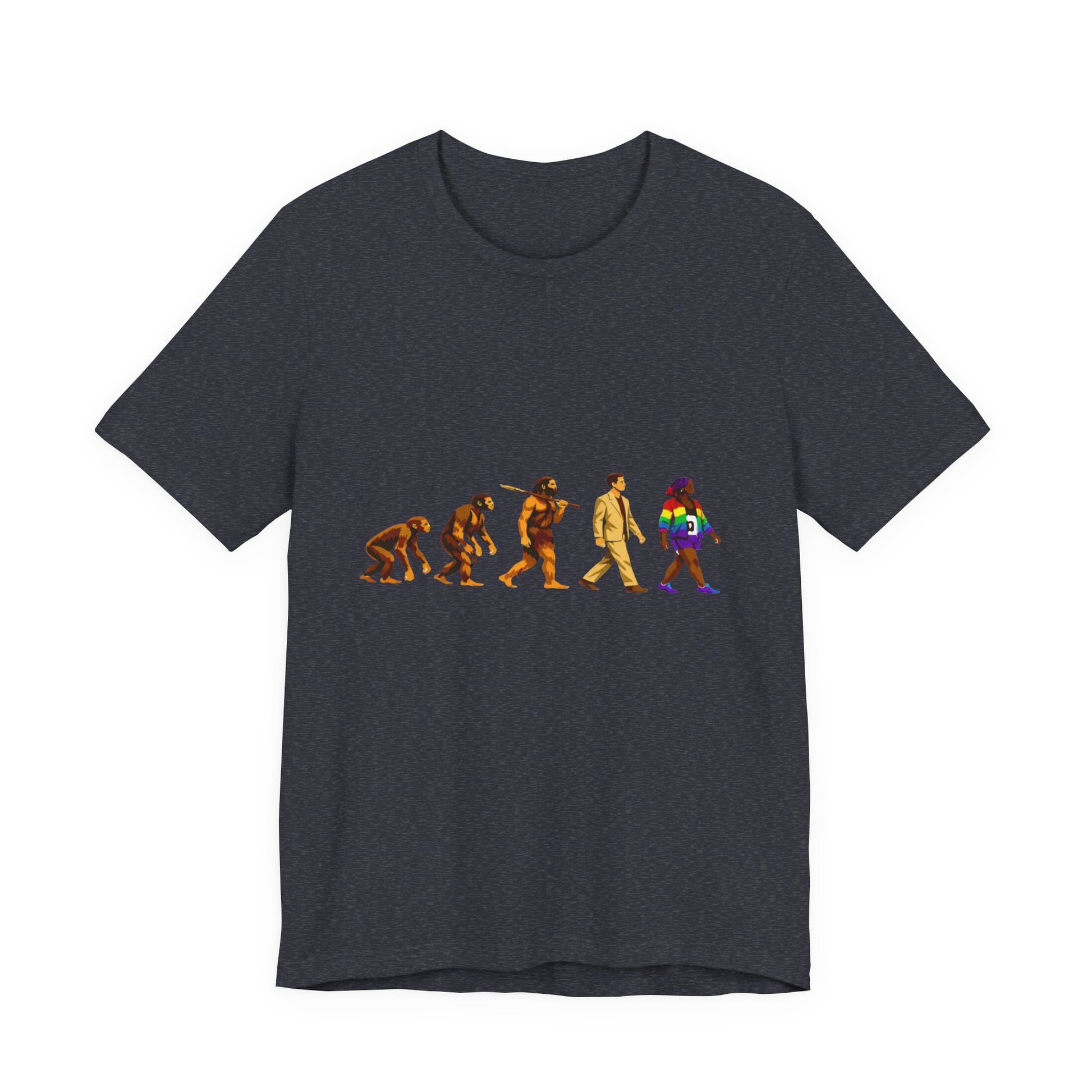 Darwin Evolution March t-shirt by Moral Fabric — pro-science progressive tee Canada