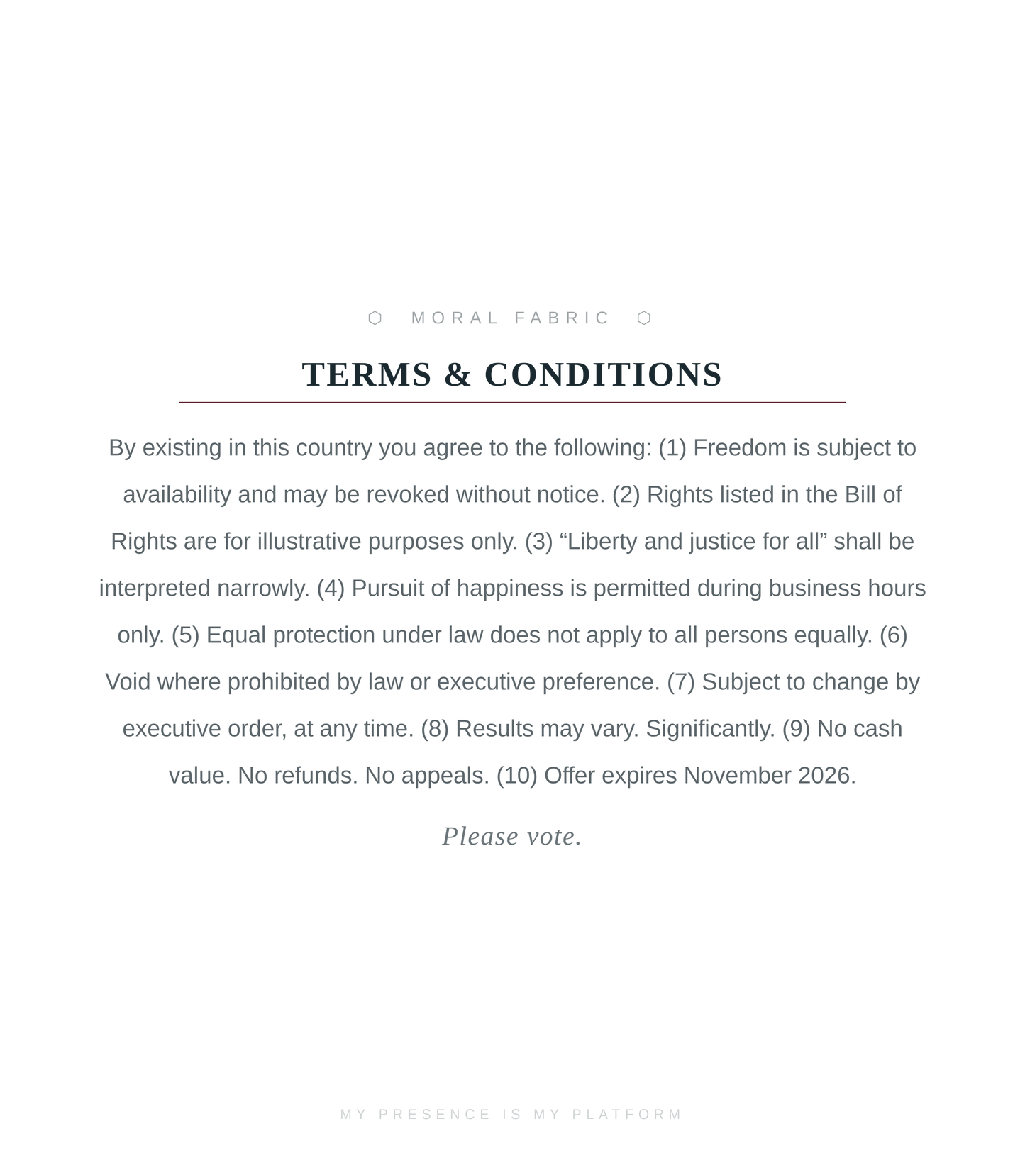 Land of the Free T-Shirt | Minimalist Political Satire Tee | Front and Back Print | Unisex Cotton Shirt