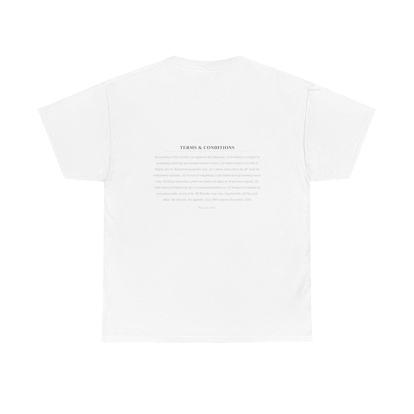 Land of the Free T-Shirt | Minimalist Political Satire Tee | Front and Back Print | Unisex Cotton Shirt