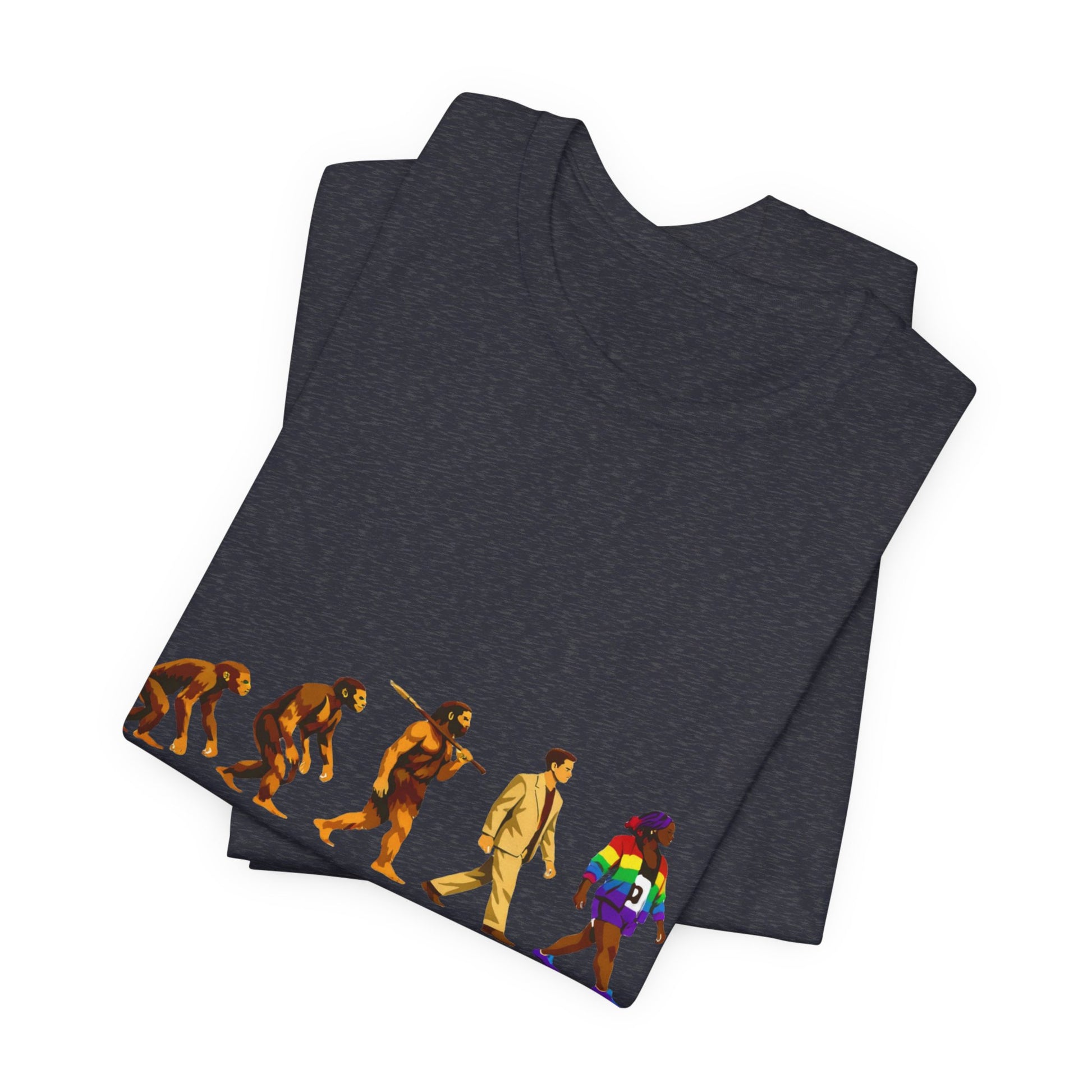 Darwin Evolution March t-shirt by Moral Fabric — pro-science progressive tee Canada