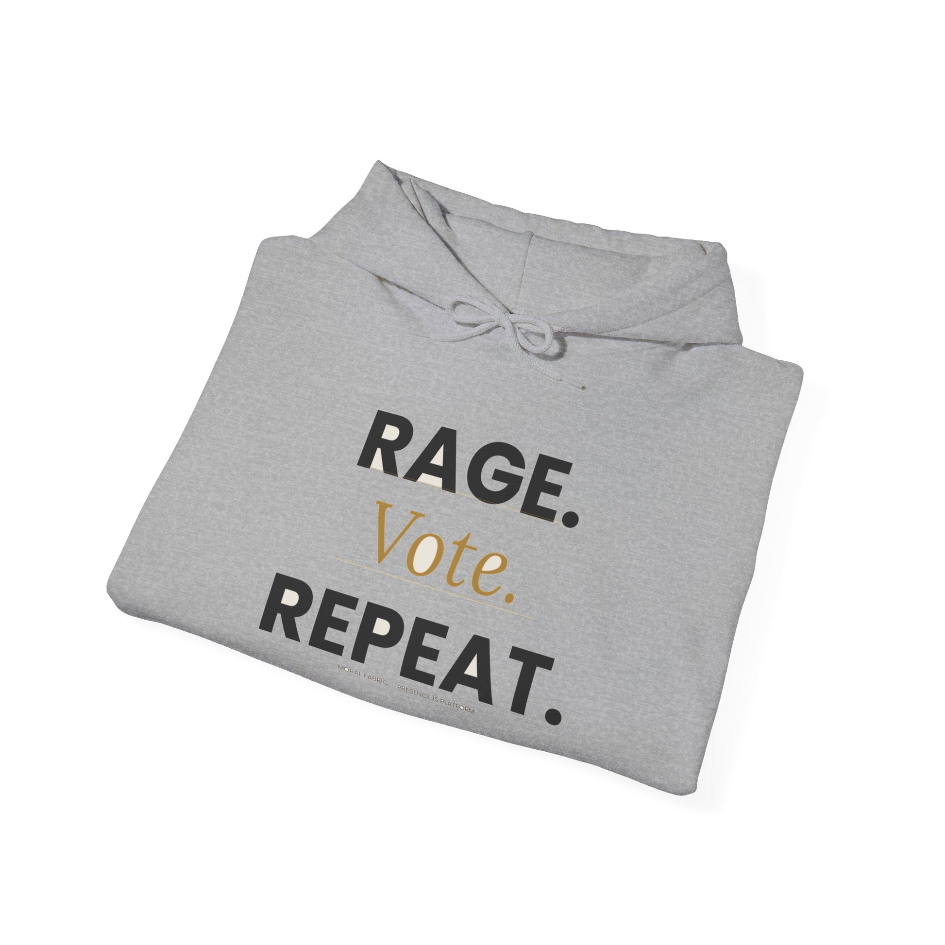 Rage Vote Repeat hoodie by Moral Fabric — progressive activist political streetwear Canada