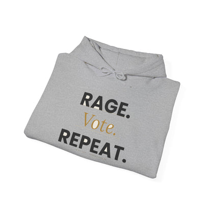 Rage Vote Repeat hoodie by Moral Fabric — progressive activist political streetwear Canada