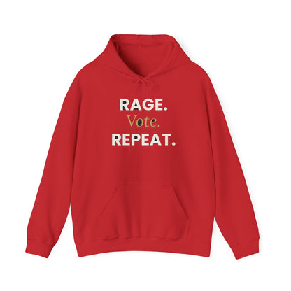 Rage Vote Repeat heavy blend hoodie by Moral Fabric — progressive political streetwear Canada