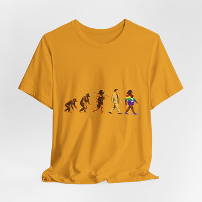Darwin Evolution March t-shirt by Moral Fabric — pro-science progressive tee Canada
