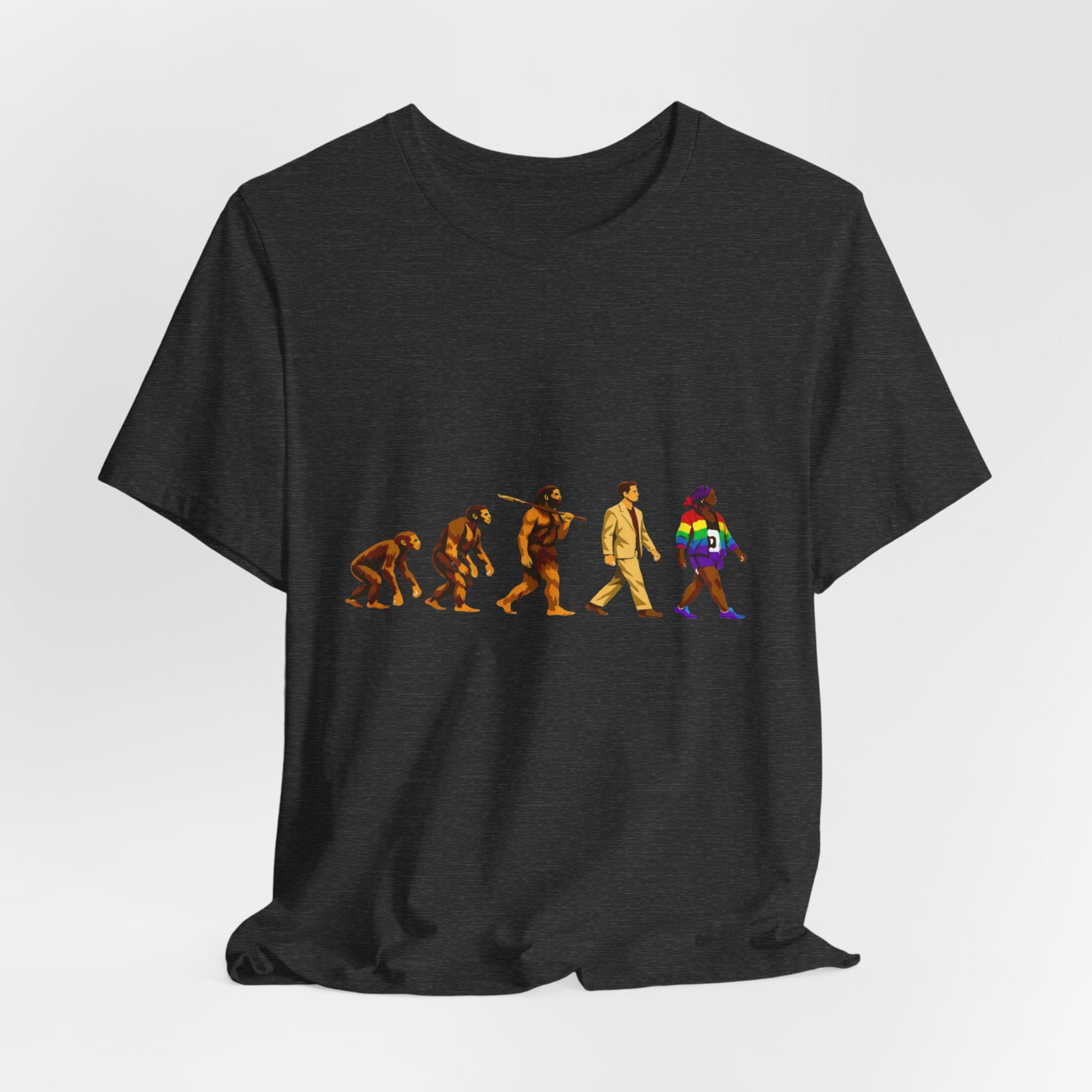 Darwin Evolution March t-shirt by Moral Fabric — pro-science progressive tee Canada