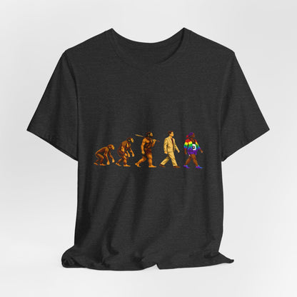 Darwin Evolution March t-shirt by Moral Fabric — pro-science progressive tee Canada