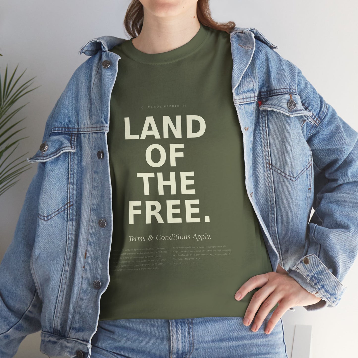 Land of the Free T-Shirt | Minimalist Political Satire Tee | Front and Back Print | Unisex Cotton Shirt