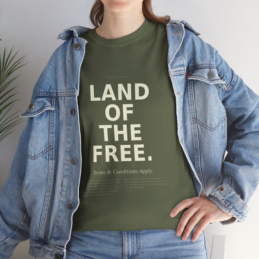 Land of the Free T-Shirt | Minimalist Political Satire Tee | Front and Back Print | Unisex Cotton Shirt
