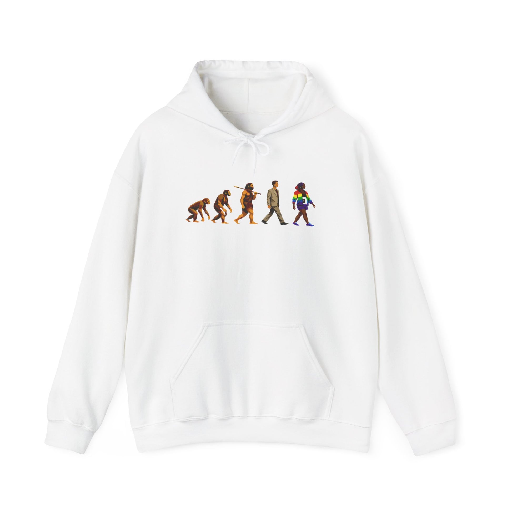 Evolution March Trans Pride hoodie by Moral Fabric — LGBTQ pro-science political streetwear Canada