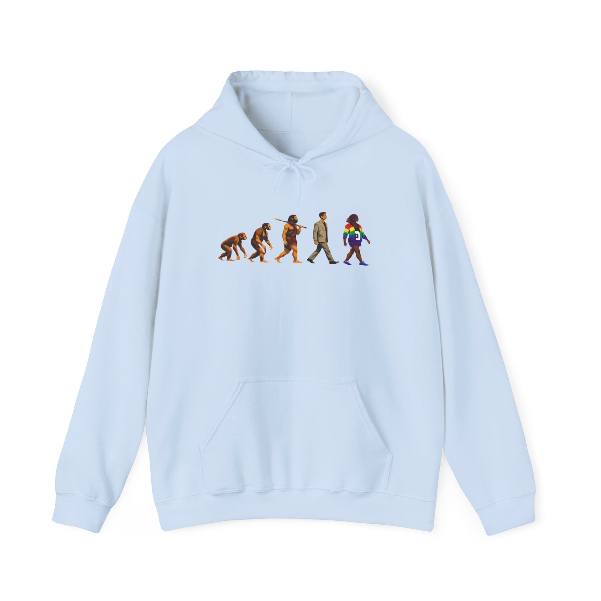Evolution March Trans Pride hoodie by Moral Fabric — LGBTQ pro-science political streetwear Canada