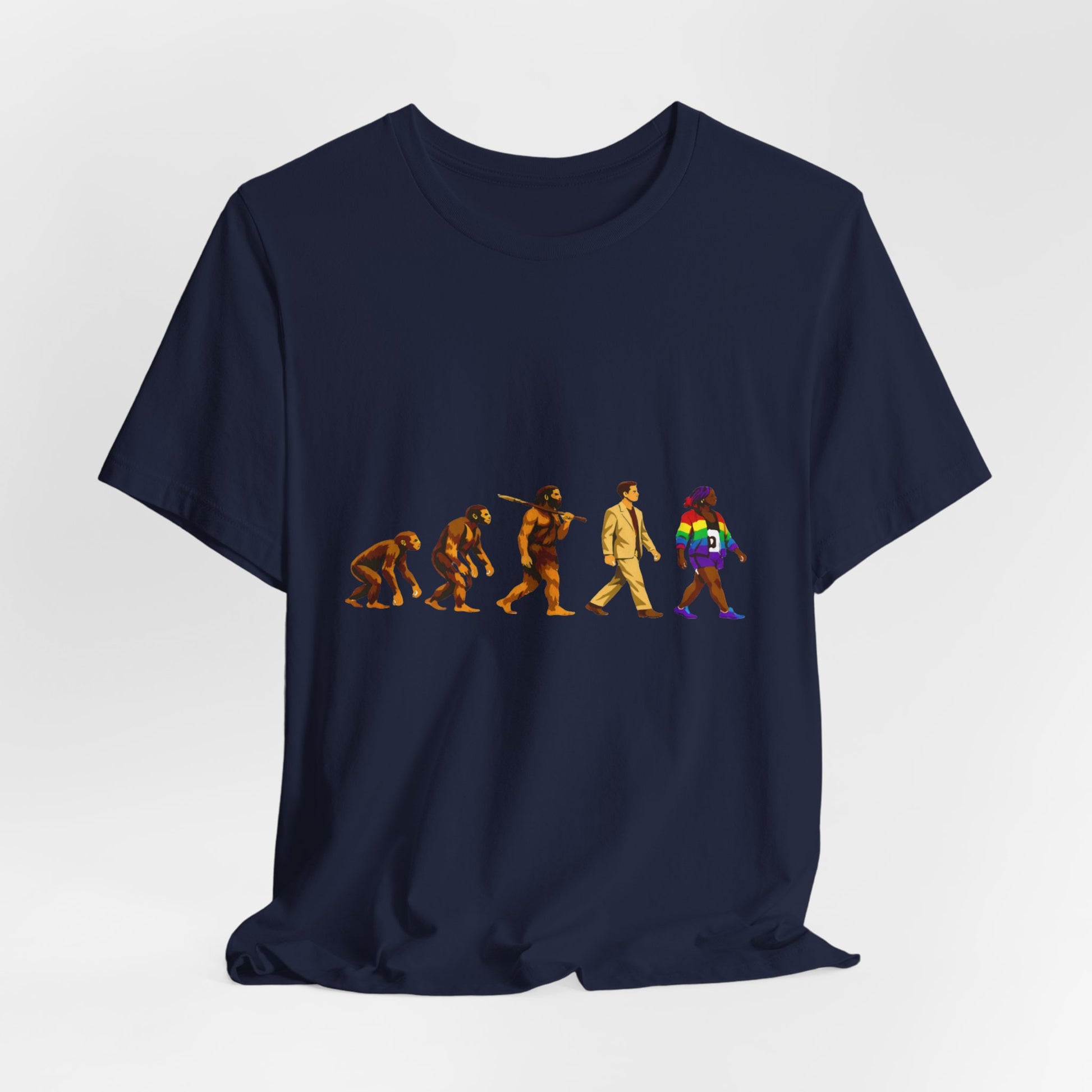 Darwin Evolution March t-shirt by Moral Fabric — pro-science progressive tee Canada