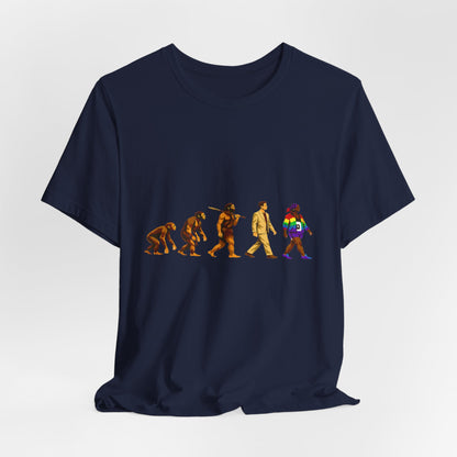 Darwin Evolution March t-shirt by Moral Fabric — pro-science progressive tee Canada