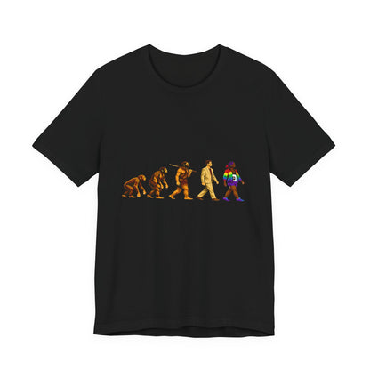 Darwin Evolution March t-shirt by Moral Fabric — pro-science progressive tee Canada