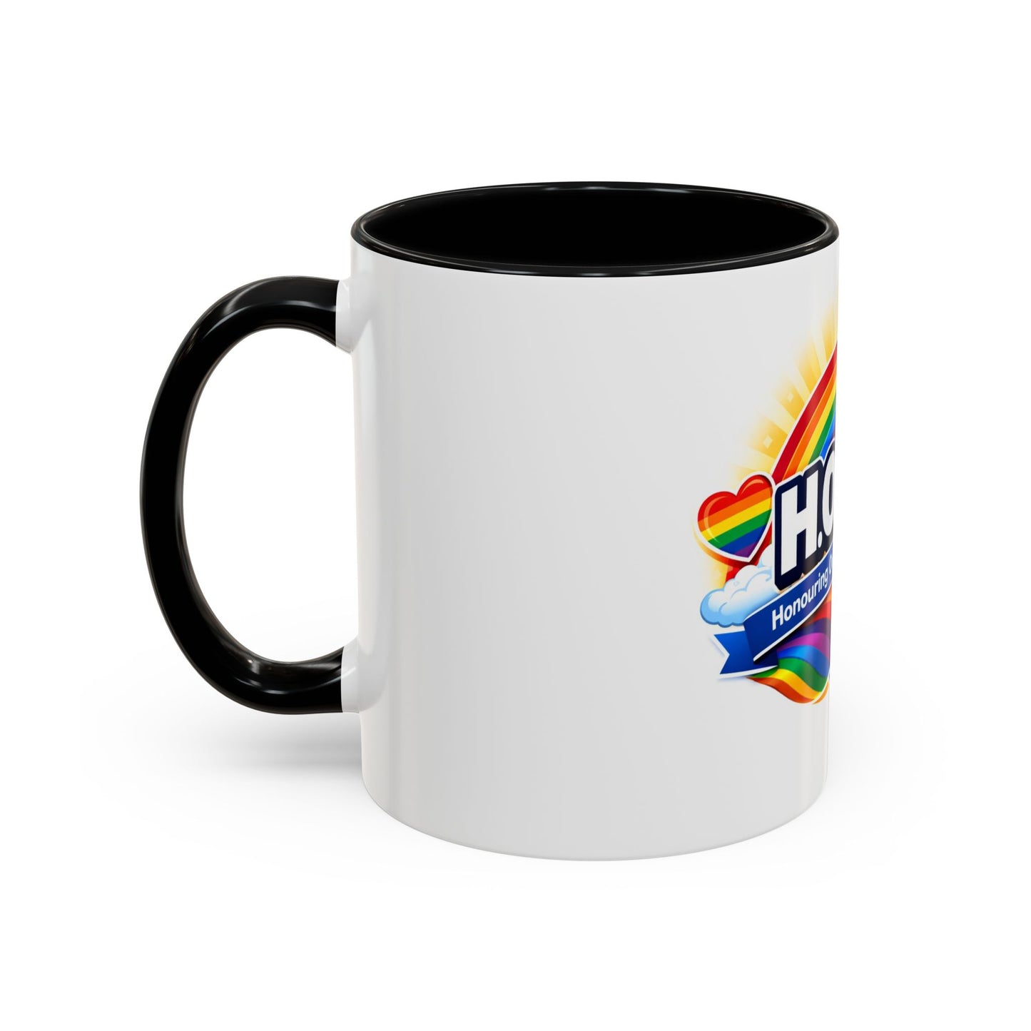 H.O.M.O. Mug – Honouring Our Moral Obligations – Rainbow Pride Coffee Mug – Funny Ally Gift – LGBTQ+ Mug – Two-Tone 11oz Ceramic Mug