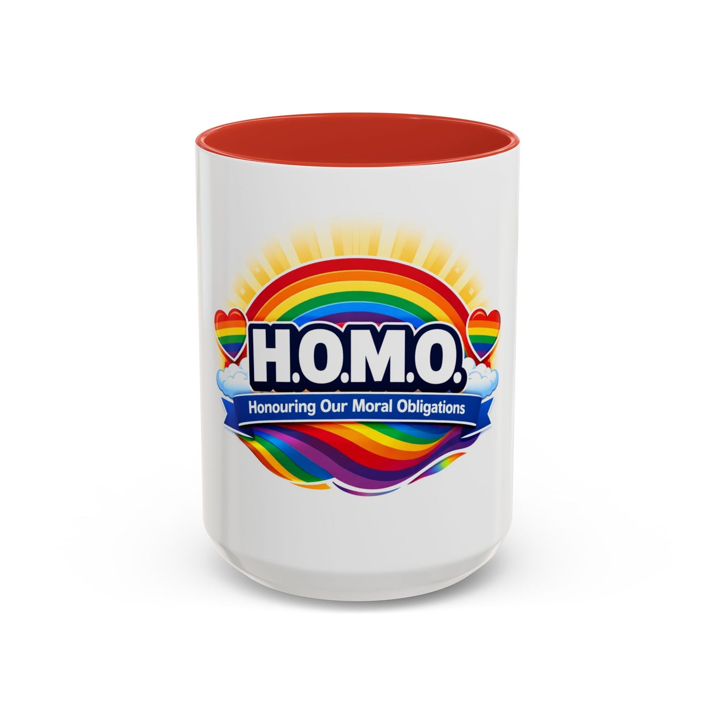 H.O.M.O. Mug – Honouring Our Moral Obligations – Rainbow Pride Coffee Mug – Funny Ally Gift – LGBTQ+ Mug – Two-Tone 11oz Ceramic Mug