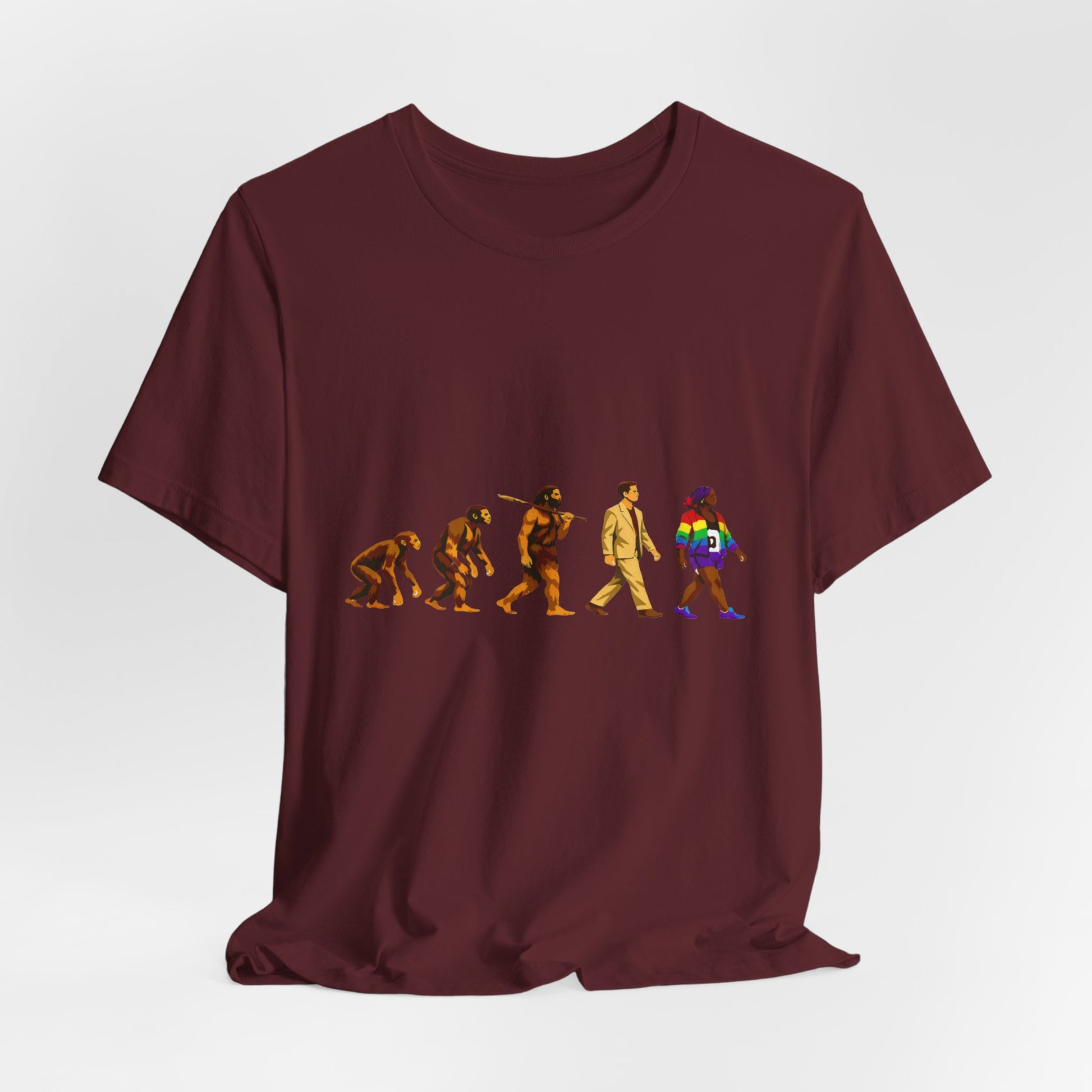 Darwin Evolution March t-shirt by Moral Fabric — pro-science progressive tee Canada