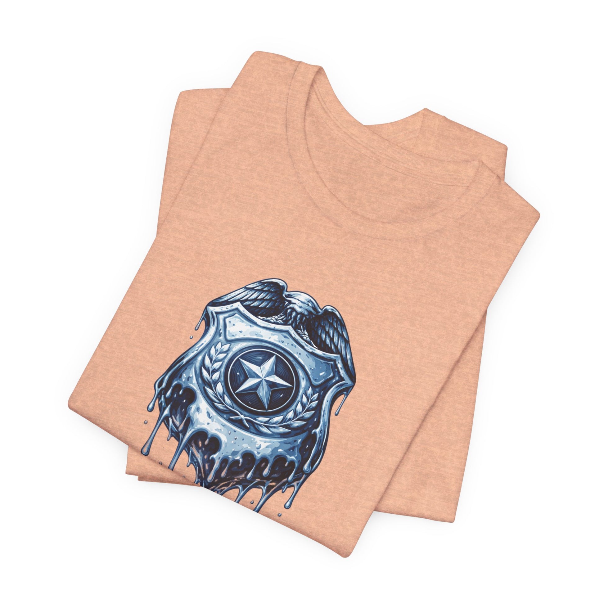 Apply Heat Repeat t-shirt by Moral Fabric — melting ICE badge graphic on progressive activist tee