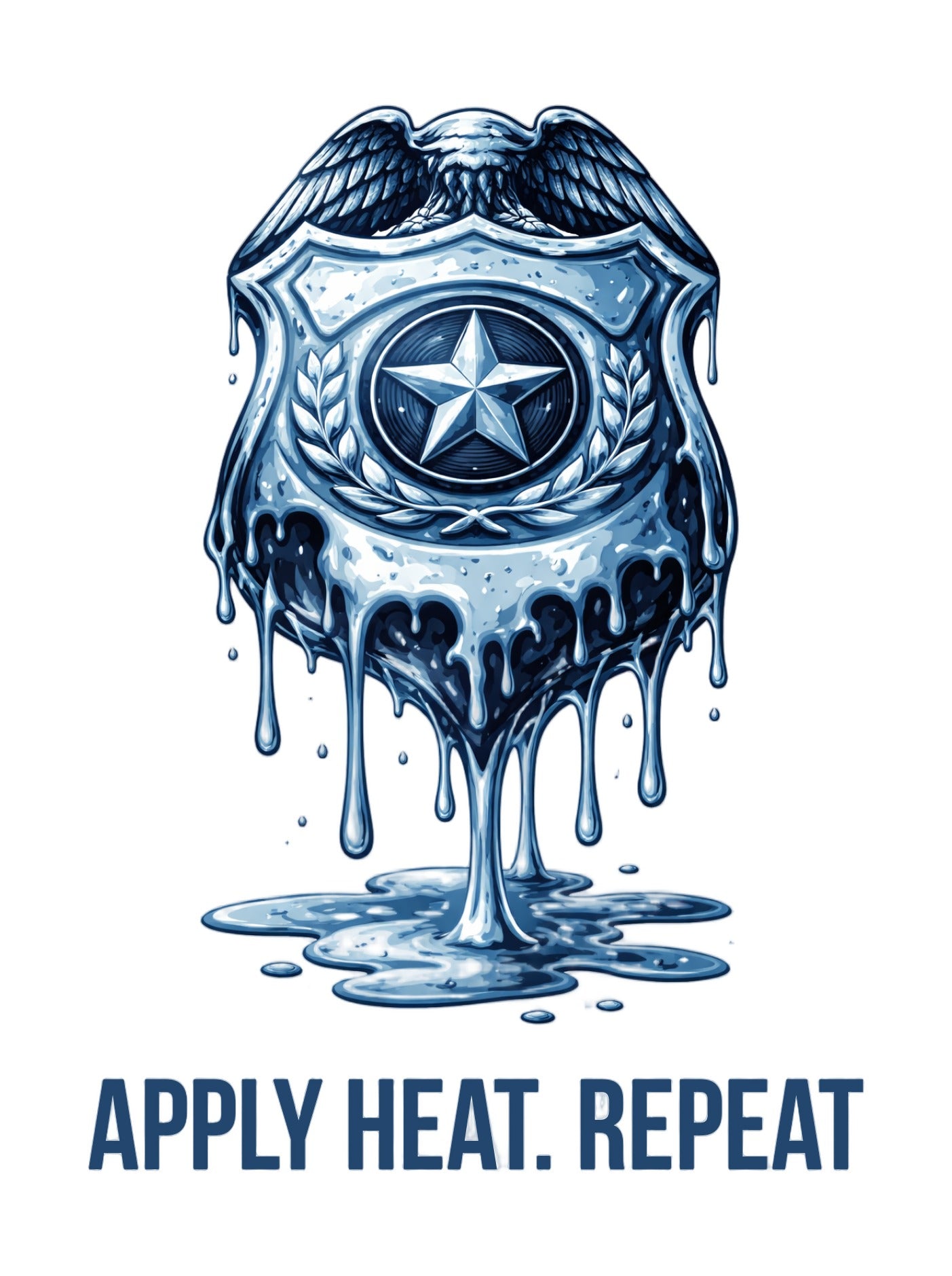 Apply Heat Repeat t-shirt by Moral Fabric — melting ICE badge graphic on progressive activist tee