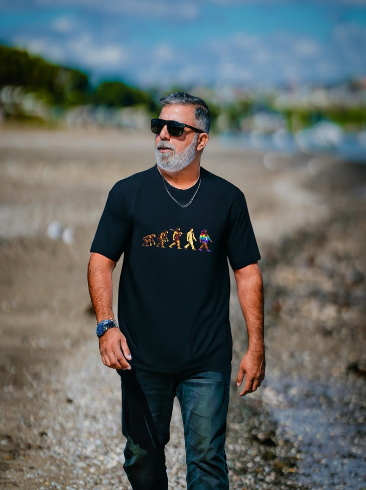 Darwin Evolution March t-shirt by Moral Fabric — pro-science progressive tee Canada