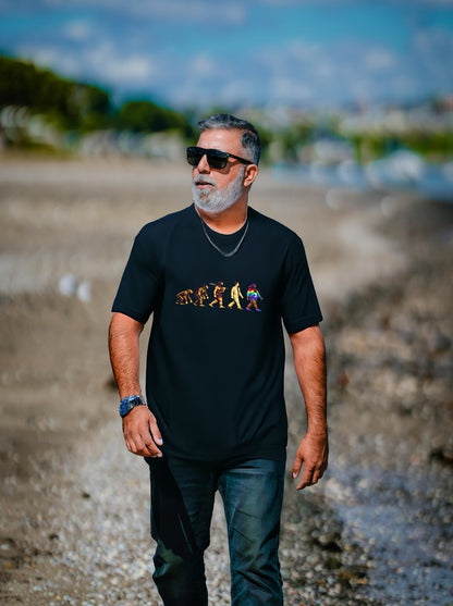 Darwin Evolution March t-shirt by Moral Fabric — pro-science progressive tee Canada