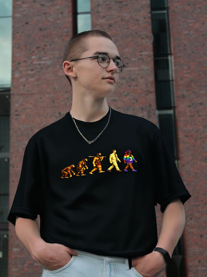 Darwin Evolution March t-shirt by Moral Fabric — pro-science progressive tee Canada