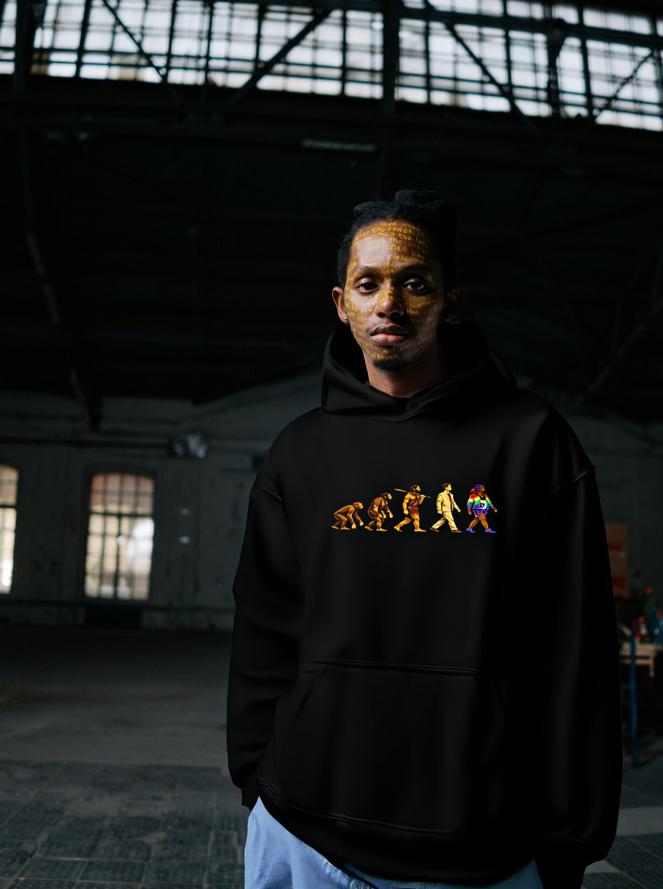 Darwin Evolution March hoodie by Moral Fabric — pro-science progressive political streetwear Canada