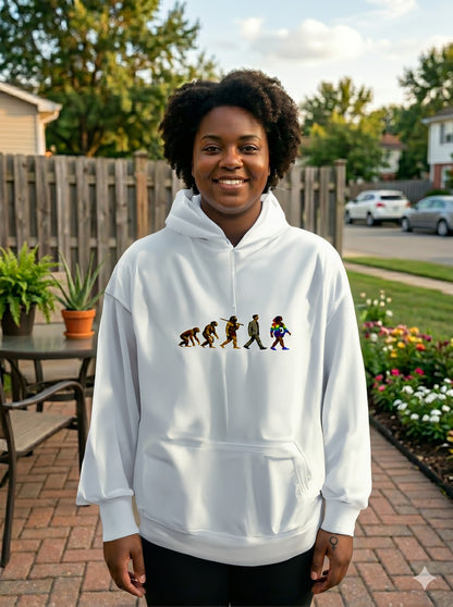 Evolution March Trans Pride hoodie by Moral Fabric — LGBTQ pro-science political streetwear Canada