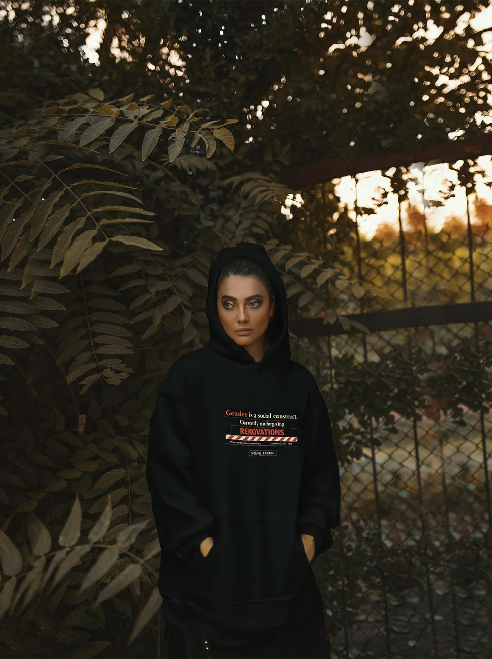 Gender Construct hoodie by Moral Fabric — trans rights LGBTQ political streetwear Canada