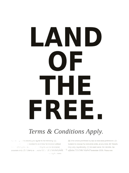 Land of the Free t-shirt by Moral Fabric — political satire tee for Canadians
