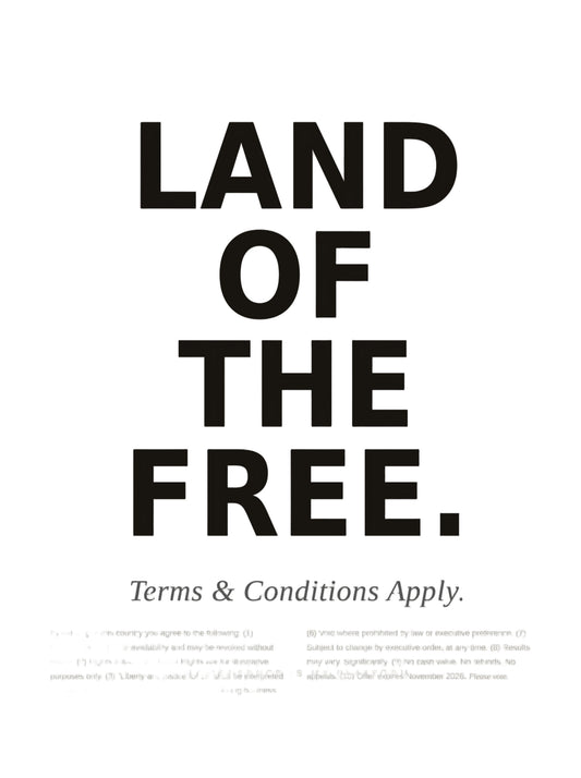 Land of the Free t-shirt by Moral Fabric — political satire tee for Canadians