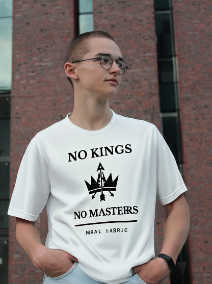 No Kings graphic t-shirt by Moral Fabric — anti-authoritarian progressive tee Canada