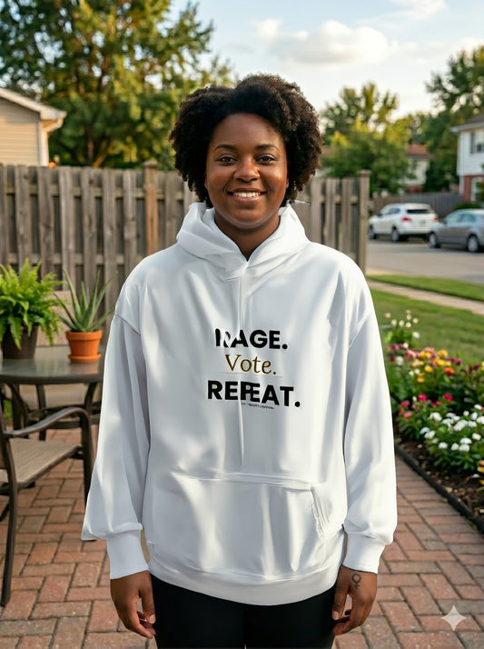 Rage Vote Repeat hoodie by Moral Fabric — progressive activist political streetwear Canada