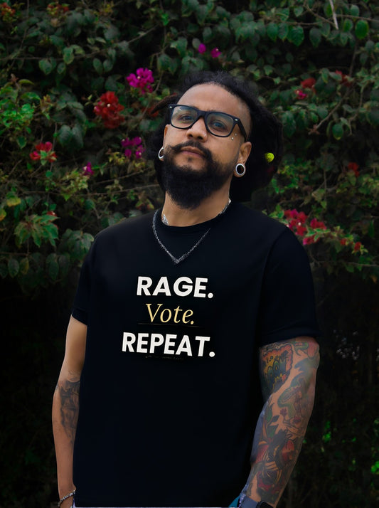 Rage Vote Repeat t-shirt by Moral Fabric — bold progressive political tee Canada